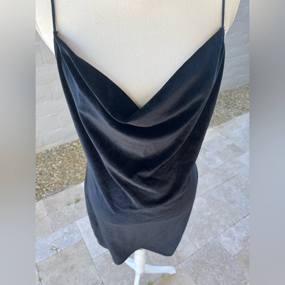 Goth 90s y2k vintage cowl neck sheath midi dress black velvet spaghetti - Picture 3 of 5